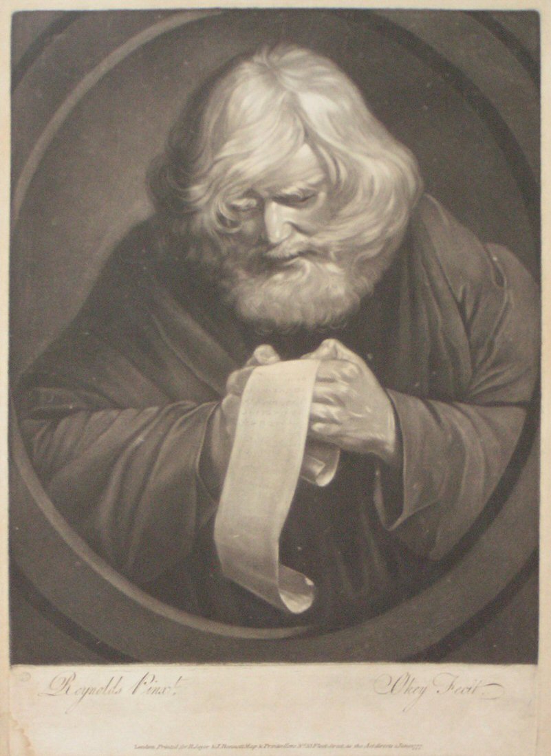 Mezzotint - An Old Man with a Scroll - Okey